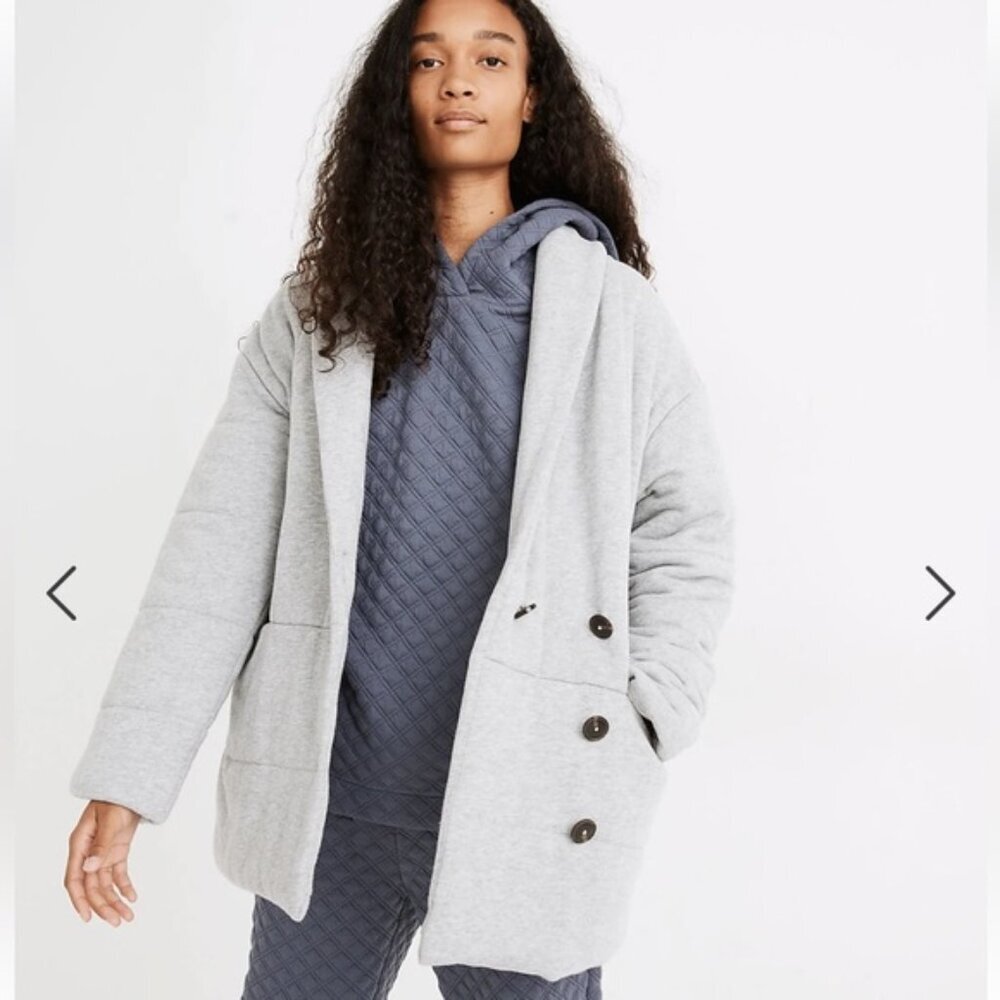 Madewell Grey Sweatshirt Puffer Coat Jacket Button Up in Heather Grey Size M